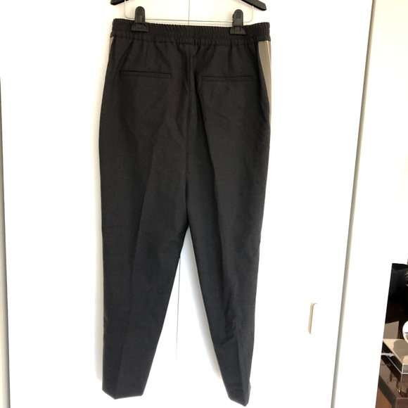 Brunello Cucinelli Wool charcoal black Slip On Pants frost green satin panel US8 - Picture 7 of 16